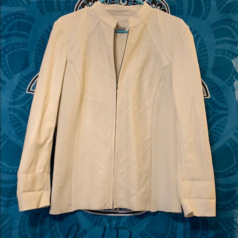 Chico’s White zip up fake leather jacket